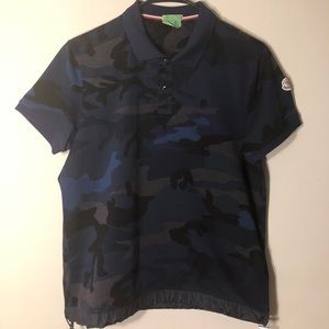 Moncler Small Navy Blue Army Print Polo Shirt